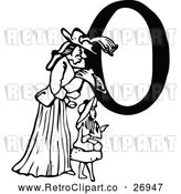 Vector Clip Art of a Retro Alphabet Letter 'O' Beside Mother and Daughter by Prawny Vintage