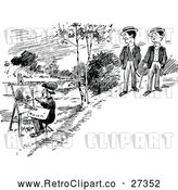 Vector Clip Art of a Retro Artist Painting a Landscape and Men Watching by Prawny Vintage