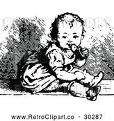 Vector Clip Art of a Retro Baby Chewing a Shoe by Prawny Vintage