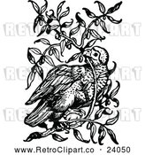 Vector Clip Art of a Retro Bird in a Bush by Prawny Vintage