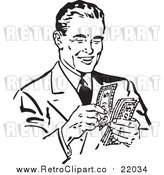 Vector Clip Art of a Retro Black and White Businessman Counting His Cash by BestVector