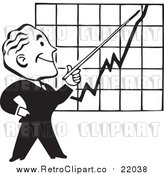 Vector Clip Art of a Retro Black and White Businessman Discussing a Chart by BestVector