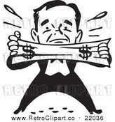 Vector Clip Art of a Retro Black and White Man Trying to Stretch a Dollar by BestVector