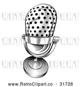 Vector Clip Art of a Retro Black and White Microphone by AtStockIllustration
