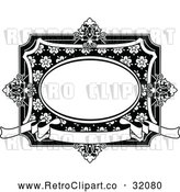 Vector Clip Art of a Retro Black and White Vintage Floral Frame by AtStockIllustration