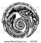 Vector Clip Art of a Retro Black Dragon Forming a Circle by AtStockIllustration