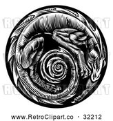 Vector Clip Art of a Retro Black Dragon Forming a Spiral in a Circle by AtStockIllustration