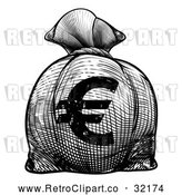 Vector Clip Art of a Retro Black Euro Burlap Money Bag Sack by AtStockIllustration