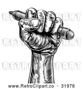 Vector Clip Art of a Retro Black Fisted Hand Holding a Pencil by AtStockIllustration