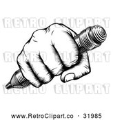 Vector Clip Art of a Retro Black Fisted Hand Holding a Pencil with Human Strength and Confidence by AtStockIllustration