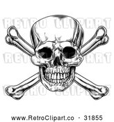 Vector Clip Art of a Retro Black Jolly Roger Skull and Crossbones by AtStockIllustration