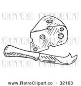 Vector Clip Art of a Retro Black Knife and Cheese Wedge by AtStockIllustration