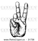 Vector Clip Art of a Retro Black Peace Hand by AtStockIllustration