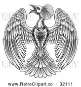 Vector Clip Art of a Retro Black Phoenix Firebird by AtStockIllustration