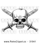 Vector Clip Art of a Retro Black Pirate Skull and Cross Swords by AtStockIllustration