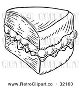 Vector Clip Art of a Retro Black Slice of Jam and Cream Victoria Sponge Cake by AtStockIllustration