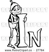 Vector Clip Art of a Retro Boy Standing Beside the Word 'In' by Prawny Vintage
