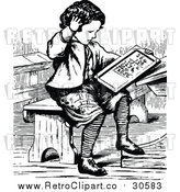 Vector Clip Art of a Retro Boy Studying Math by Prawny Vintage