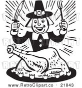 Vector Clip Art of a Retro Cartoon Pilgrim Eating Whole Cooked Turkey by BestVector