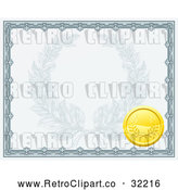 Vector Clip Art of a Retro Certificate Stamped with a Gold Badge by AtStockIllustration