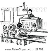 Vector Clip Art of a Retro Classroom with Young Students and a Teacher by Prawny Vintage