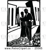 Vector Clip Art of a Retro Couple Strolling City by Prawny Vintage