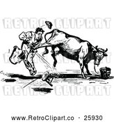 Vector Clip Art of a Retro Cow Aggressively Kicking a Man by Prawny Vintage