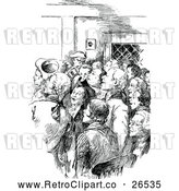 Vector Clip Art of a Retro Crowd of Men Inside a Buidling by Prawny Vintage