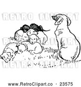 Vector Clip Art of a Retro Dog with Puppies by Prawny Vintage