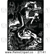 Vector Clip Art of a Retro Family Burying Their Dead Mother - Black and White by Prawny Vintage