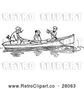 Vector Clip Art of a Retro Father, Dog, and Children Paddling a Boat by Prawny Vintage