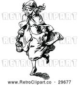 Vector Clip Art of a Retro Girl Carrying a Lantern by Prawny Vintage
