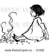 Vector Clip Art of a Retro Girl Sitting by a Fire by Prawny Vintage