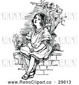 Vector Clip Art of a Retro Girl Sitting on a Wall by Prawny Vintage