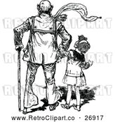 Vector Clip Art of a Retro Girl with Her Grandfather by Prawny Vintage