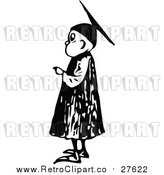 Vector Clip Art of a Retro Graduate Boy Pointing Finger at Graduation by Prawny Vintage