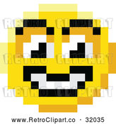 Vector Clip Art of a Retro Grinning 8 Bit Smiley Face by AtStockIllustration