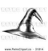 Vector Clip Art of a Retro Halloween Black and White Witch Hat by AtStockIllustration