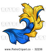 Vector Clip Art of a Retro Heraldry Floral Design Element - Blue and Yellow Theme by AtStockIllustration
