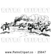 Vector Clip Art of a Retro House Fire and Men Running with Water Pails by Prawny Vintage