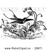 Vector Clip Art of a Retro Hummingbird Feeding on Flowers by Prawny Vintage