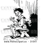Vector Clip Art of a Retro Kid Sitting in a Corner While Eating Christmas Pie by Prawny Vintage