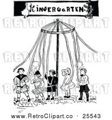 Vector Clip Art of a Retro Kindergarten May Pole with Children by Prawny Vintage