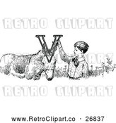 Vector Clip Art of a Retro Letter Alphabet V Boy and Donkey by Prawny Vintage