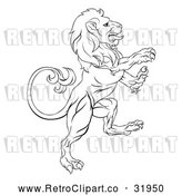 Vector Clip Art of a Retro Lion Confidently Rearing up with Hostile Intentions by AtStockIllustration