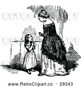 Vector Clip Art of a Retro Little Girl Asking Woman Question - Black and White by Prawny Vintage