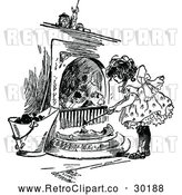 Vector Clip Art of a Retro Little Girl Tending a Fire by Prawny Vintage