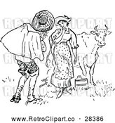 Vector Clip Art of a Retro Man and Milk Maid with Cow by Prawny Vintage