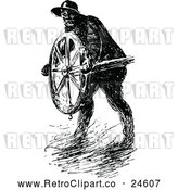 Vector Clip Art of a Retro Man Steering a Ship in a Storm by Prawny Vintage