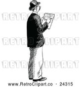 Vector Clip Art of a Retro Man Taking Notes by Prawny Vintage
